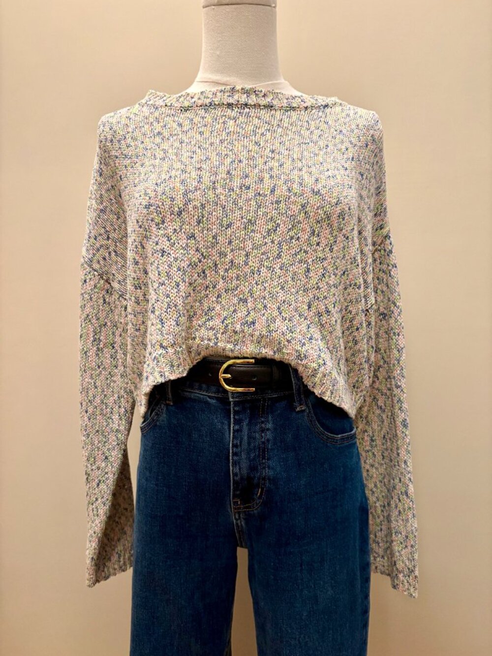 Lulus Cropped Knit Long-Sleeve Sweater